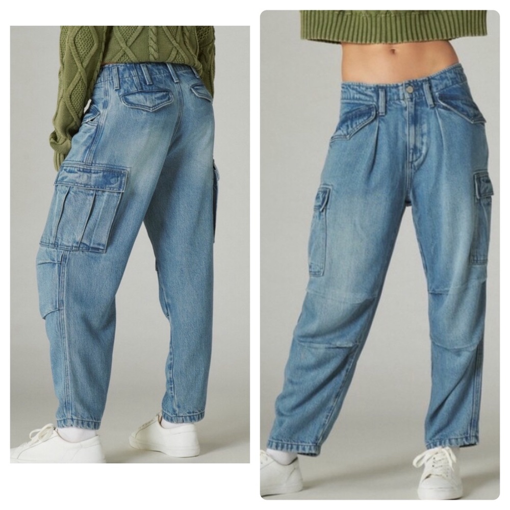 NWT Lucky Brand Liquid Denim Luxe Cargo Jeans- Palazzo